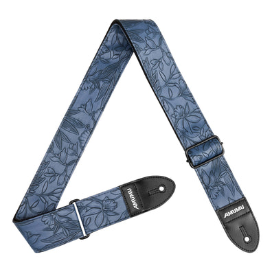 AMUMU Guitar Strap β 2" Embossed Leaf & Flower Pattern, Vegan Leather, for Acoustic, Electric, Bass Guitars, Adjustable 36''β63" β Blue